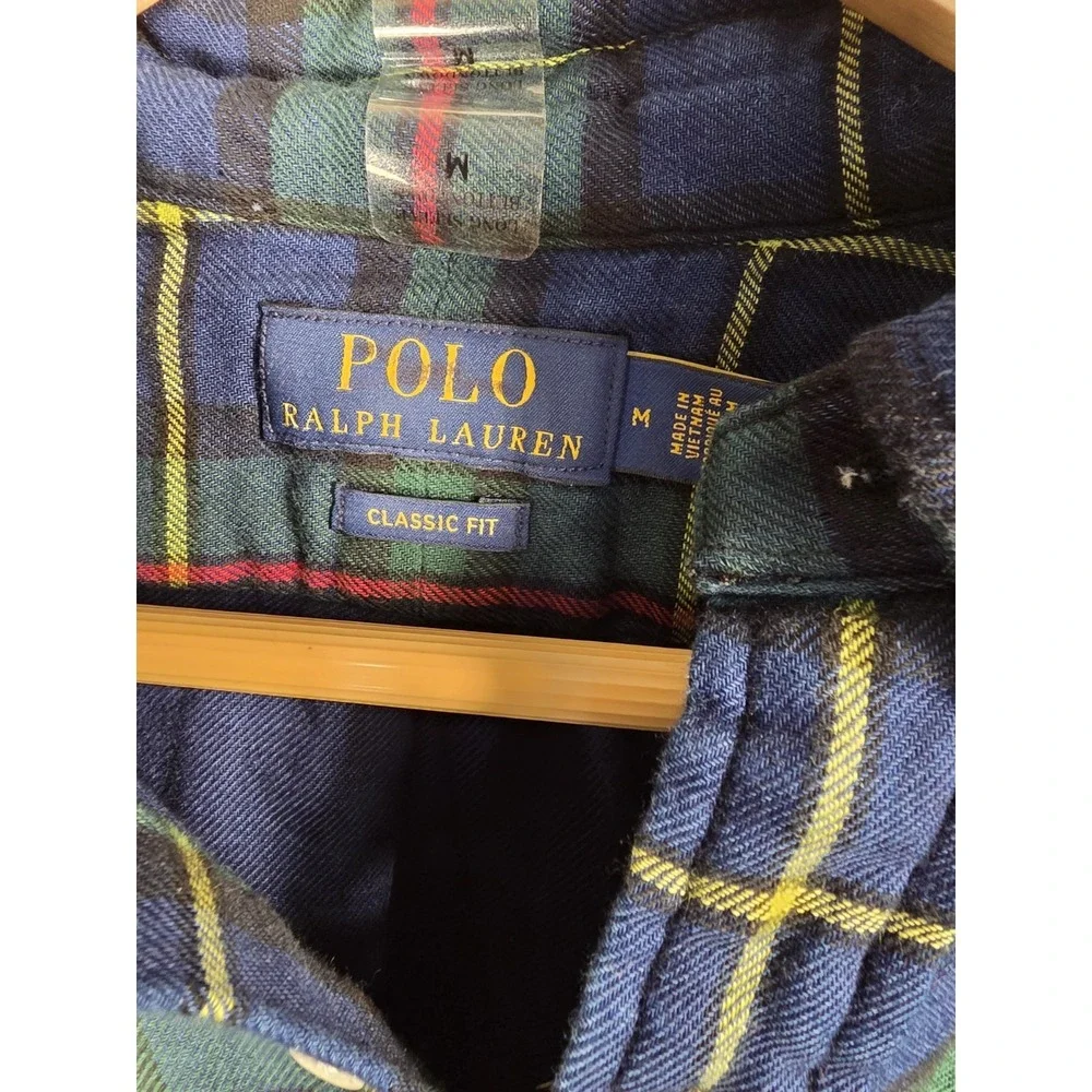 Polo Ralph Lauren Classic Fit Blue Green Plaid Button-Up Long Sleeve Mens Medium